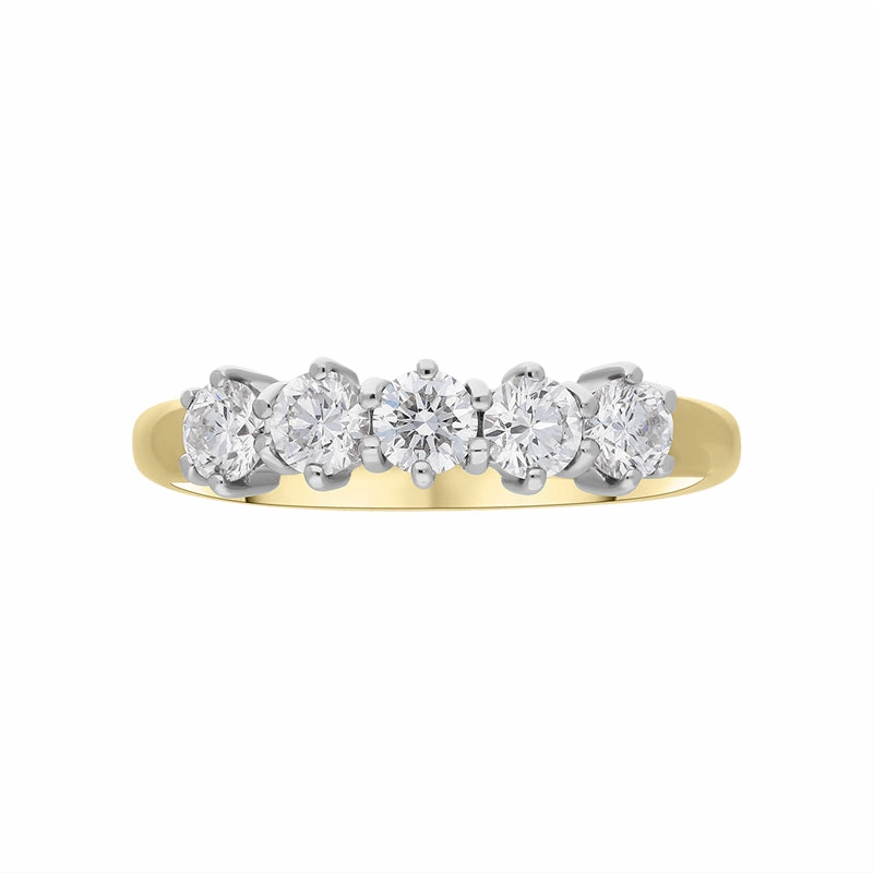 18ct Yellow Gold Diamond Five Stone Half Eternity Ring