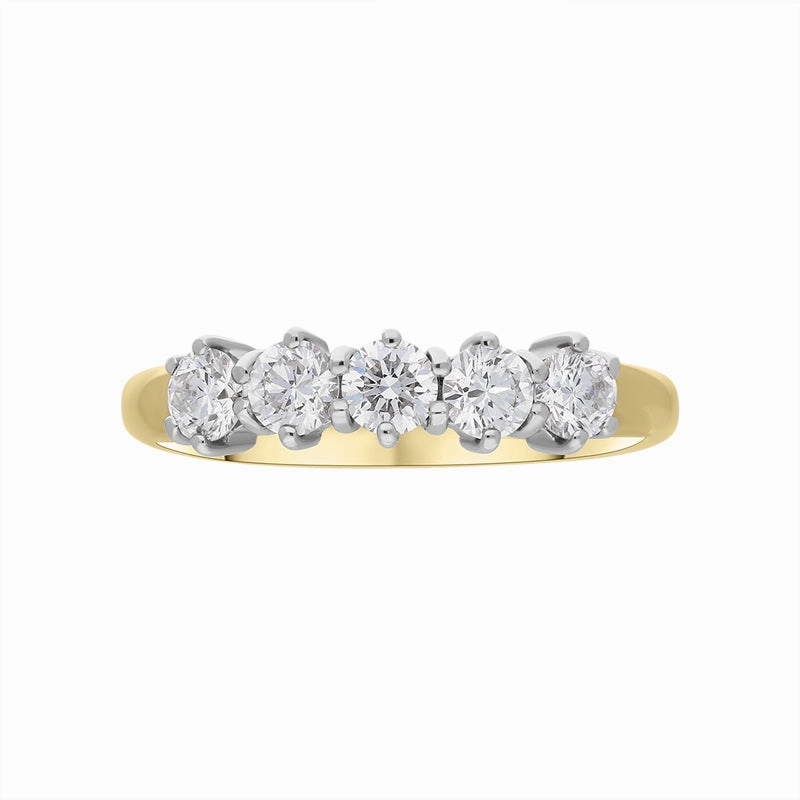 18ct Yellow Gold Diamond Five Stone Half Eternity Ring