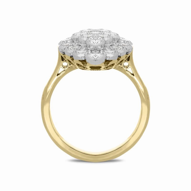 18ct Yellow Gold Diamond Honeycomb Cluster Ring