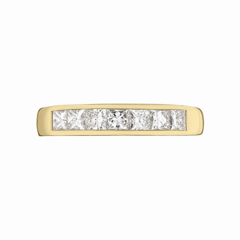 18ct Yellow Gold Diamond Princess Cut Channel Set Half Eternity Ring