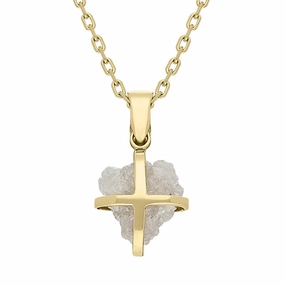 18ct Yellow Gold Diamond Raw Cross Heart Necklace