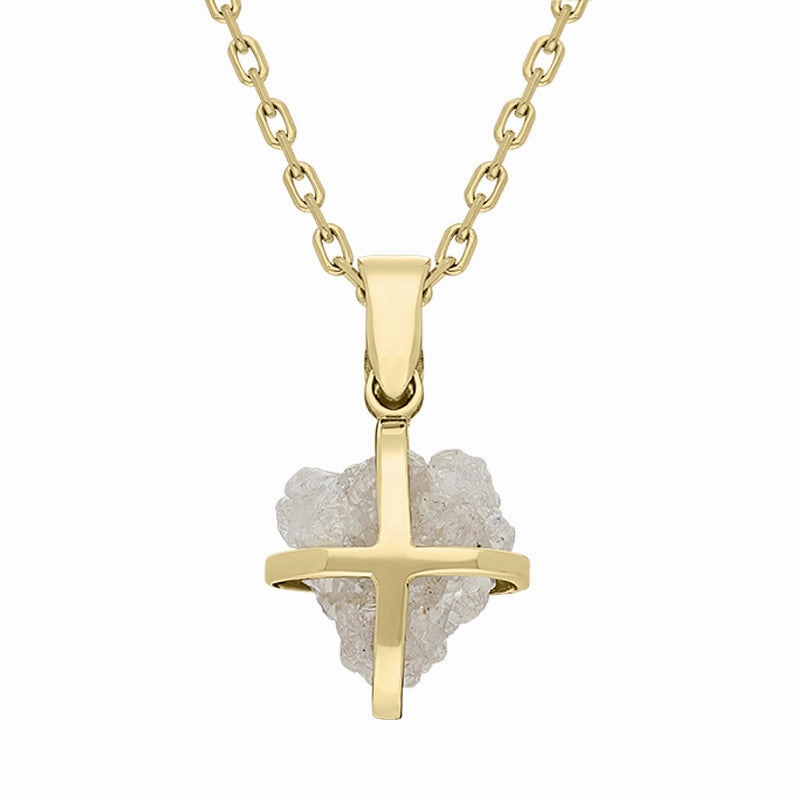 18ct Yellow Gold Diamond Raw Cross Heart Necklace