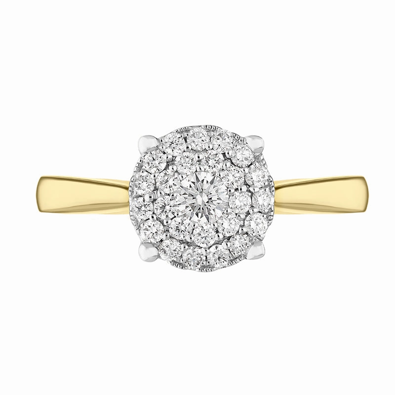 18ct Yellow Gold Diamond Round Brilliant Cut Cluster Ring