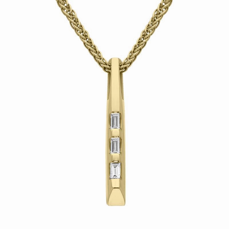 18ct Yellow Gold Diamond Set Baguette Bar Necklace