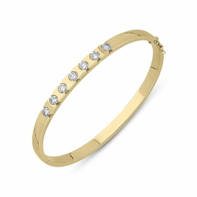 18ct Yellow Gold Diamond Seven Stone Hinged Bangle D