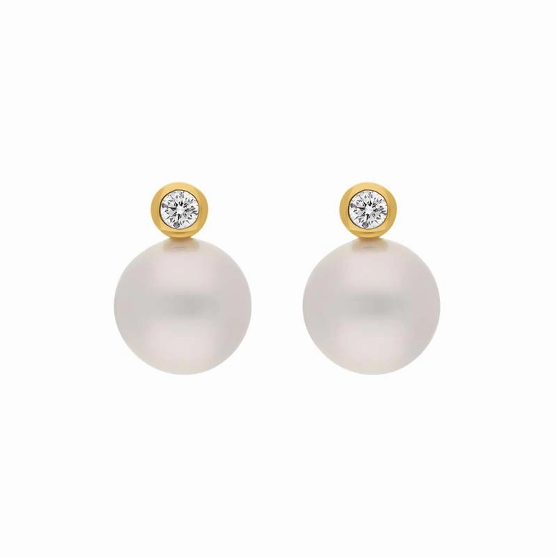 18ct Yellow Gold Diamond South Sea Pearl Stud Earrings
