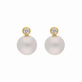 18ct Yellow Gold Diamond South Sea Pearl Stud Earrings