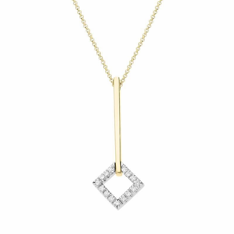 18ct Yellow Gold Diamond Square Drop Necklace