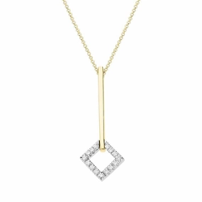 18ct Yellow Gold Diamond Square Drop Necklace