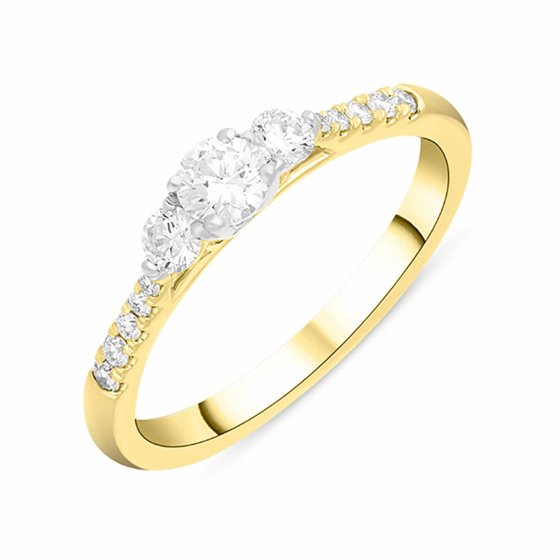 18ct Yellow Gold Diamond Three Stone Shoulder Set Ring