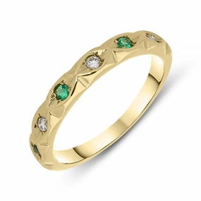 18ct Yellow Gold Emerald and Diamond Half Eternity Ring