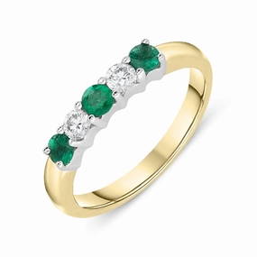 18ct Yellow Gold Emerald Diamond Half Eternity Ring