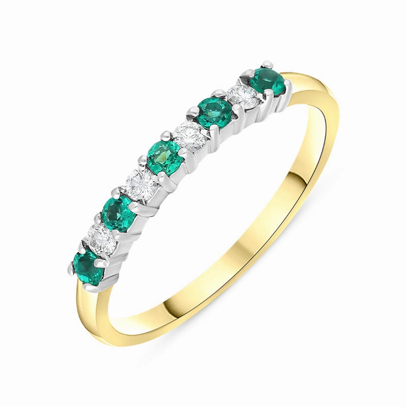 18ct Yellow Gold Emerald Diamond Nine Stone Half Eternity Ring