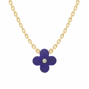 18ct Yellow Gold Lapis Lazuli Diamond Clover Charm D