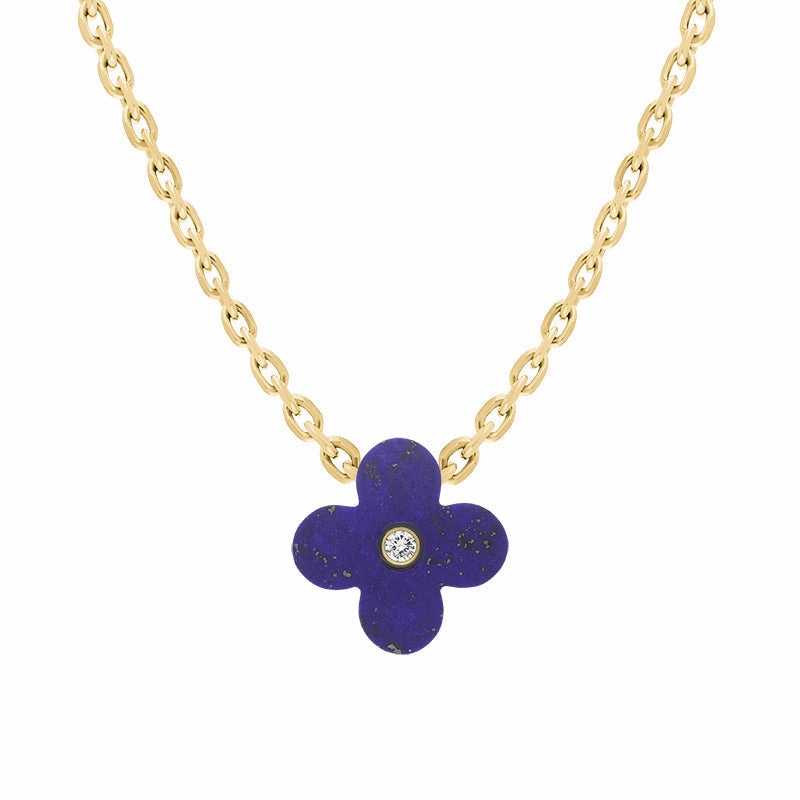 18ct Yellow Gold Lapis Lazuli Diamond Clover Charm D
