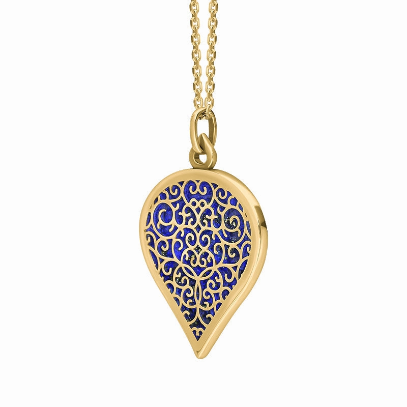 18ct Yellow Gold Lapis Lazuli Flore Filigree Large Heart Necklace