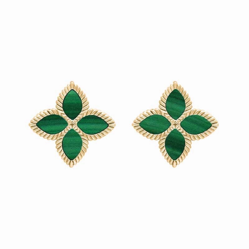 18ct Yellow Gold Malachite Eden Marquise Flower Stud Earrings