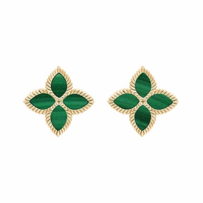 18ct Yellow Gold Malachite Eden Marquise Flower Stud Earrings