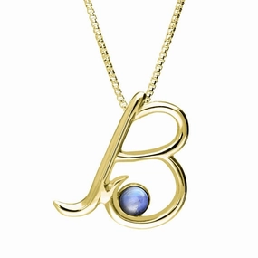 18ct Yellow Gold Moonstone Love Letters Initial B Necklace