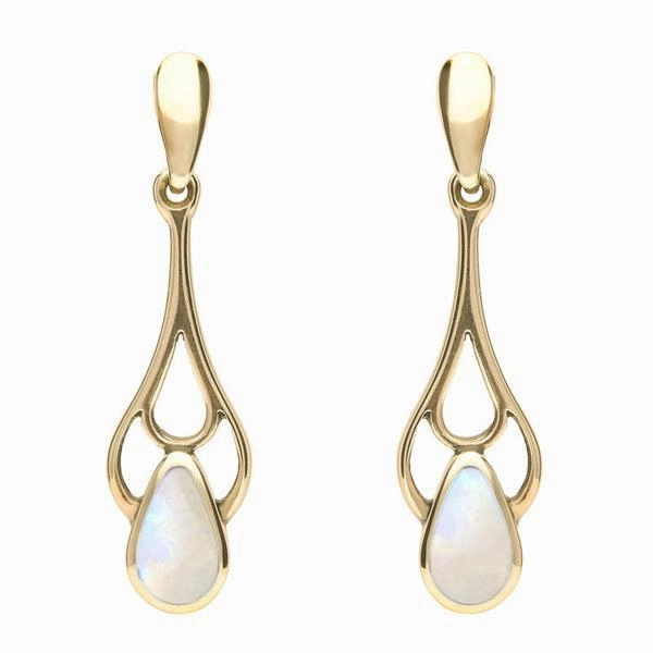 18ct Yellow Gold Moonstone Pear Spoon Earrings
