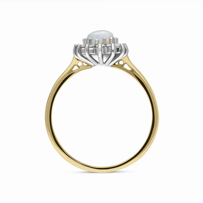 18ct Yellow Gold Opal Diamond Oval Cluster Ring