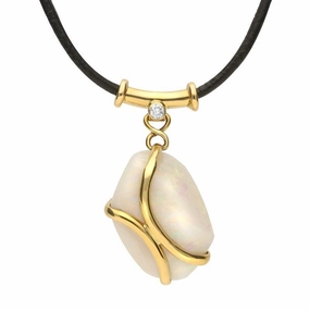 18ct Yellow Gold Opal Diamond Unique Organic Necklace D