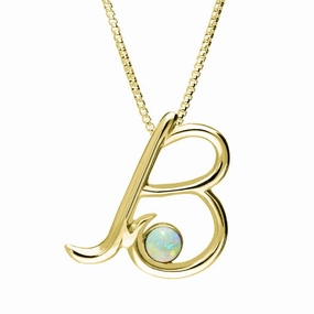 18ct Yellow Gold Opal Love Letters Initial B Necklace