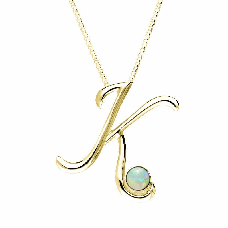18ct Yellow Gold Opal Love Letters Initial K Necklace