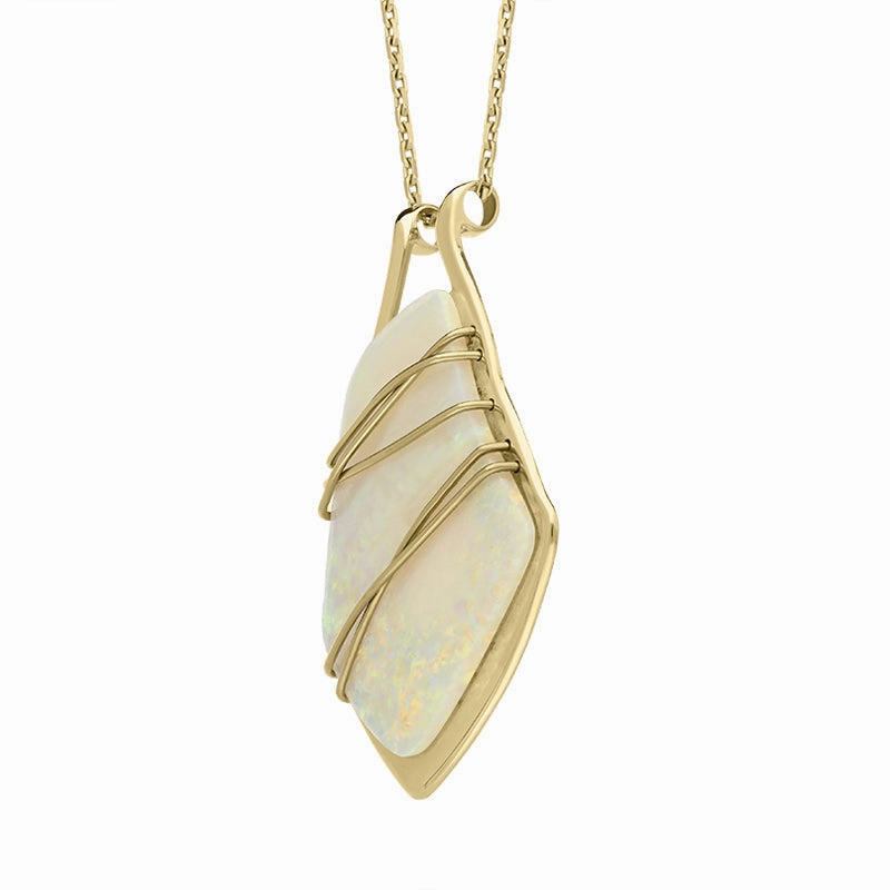 18ct Yellow Gold Opal Unique Abstract Cross Over Necklace D
