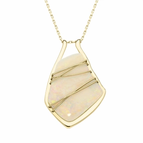 18ct Yellow Gold Opal Unique Abstract Cross Over Necklace D