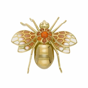 18ct Yellow Gold Orange Sapphire Enamel Style & Fashion Wasp Brooch