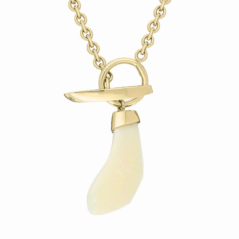 18ct yellow Gold Organic Opal T Bar Necklace D