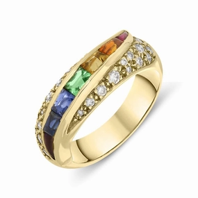 18ct Yellow Gold Rainbow Sapphire 0.39ct Diamond Ring D