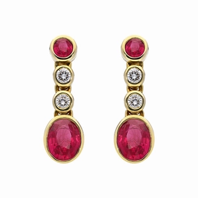 18ct Yellow Gold Ruby Diamond Drop Earrings D