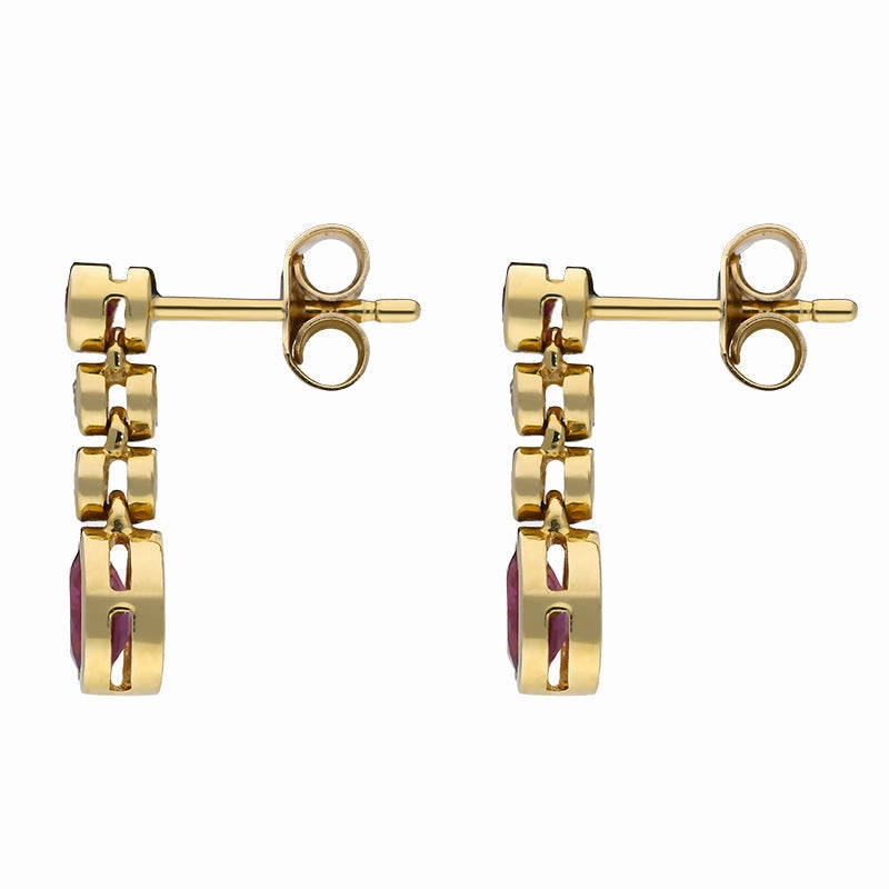 18ct Yellow Gold Ruby Diamond Drop Earrings D