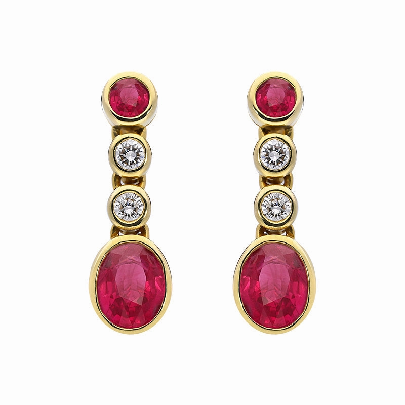 18ct Yellow Gold Ruby Diamond Drop Earrings D