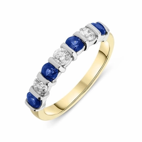 18ct Yellow Gold Sapphire Diamond Bar Set Half Eternity Ring