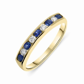 18ct Yellow Gold Sapphire Diamond Channel Set Half Eternity Ring