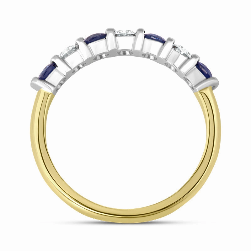 18ct Yellow Gold Sapphire Diamond Half Eternity Ring