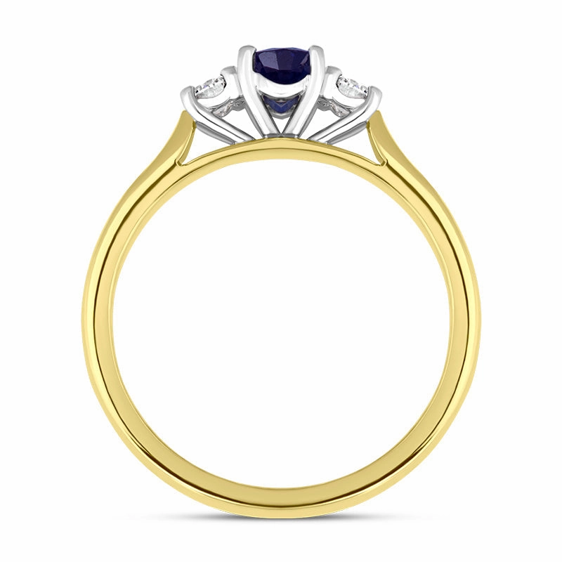 18ct Yellow Gold Sapphire Diamond Three Stone Ring