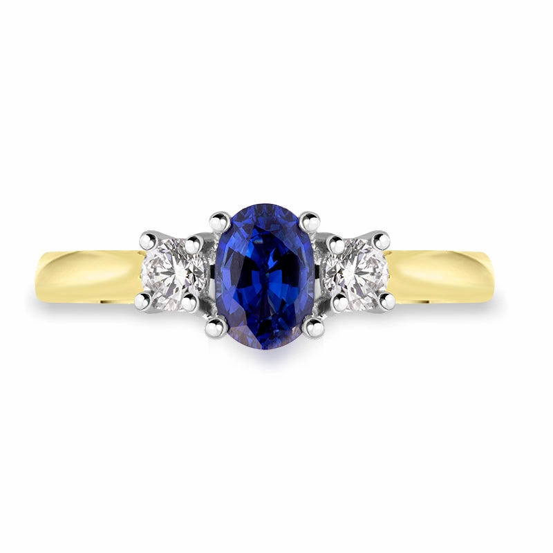 18ct Yellow Gold Sapphire Diamond Three Stone Ring