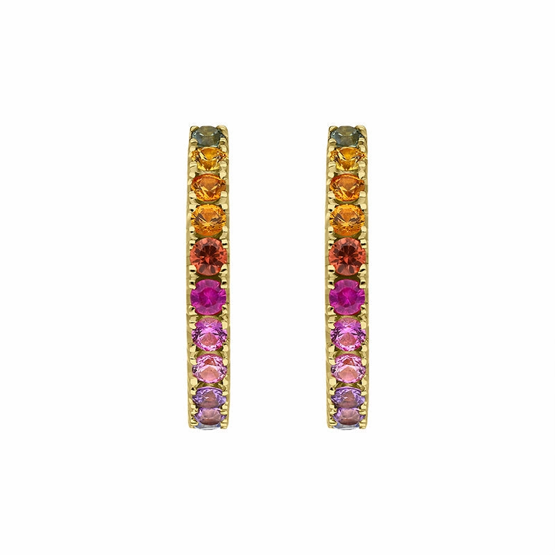18ct Yellow Gold Sapphire Multicolour Rainbow Hoop Earrings