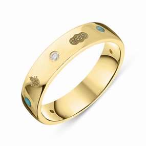 18ct Yellow Gold Turquoise 0.08ct Diamond Queen's Jubilee Hallmark 5mm Ring D