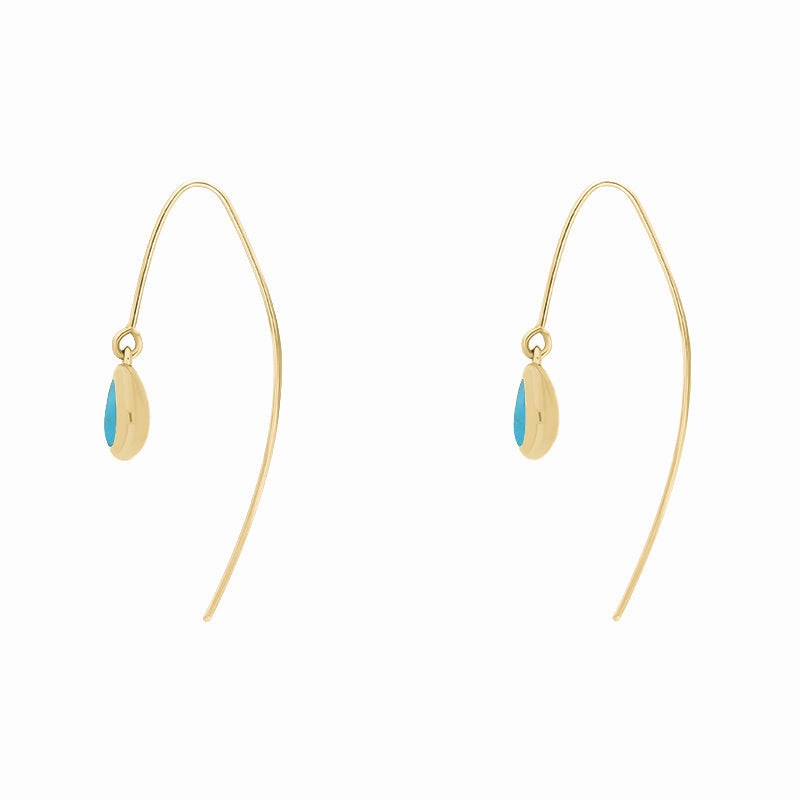 18ct Yellow Gold Turquoise Cross Disc Drop Earrings