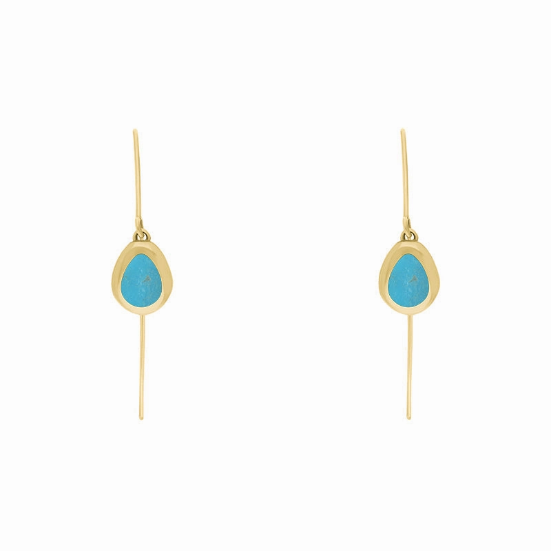 18ct Yellow Gold Turquoise Cross Disc Drop Earrings