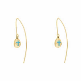18ct Yellow Gold Turquoise Cross Disc Drop Earrings