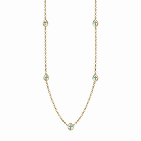 18ct Yellow Gold Turquoise Cross Link Disc Chain Necklace
