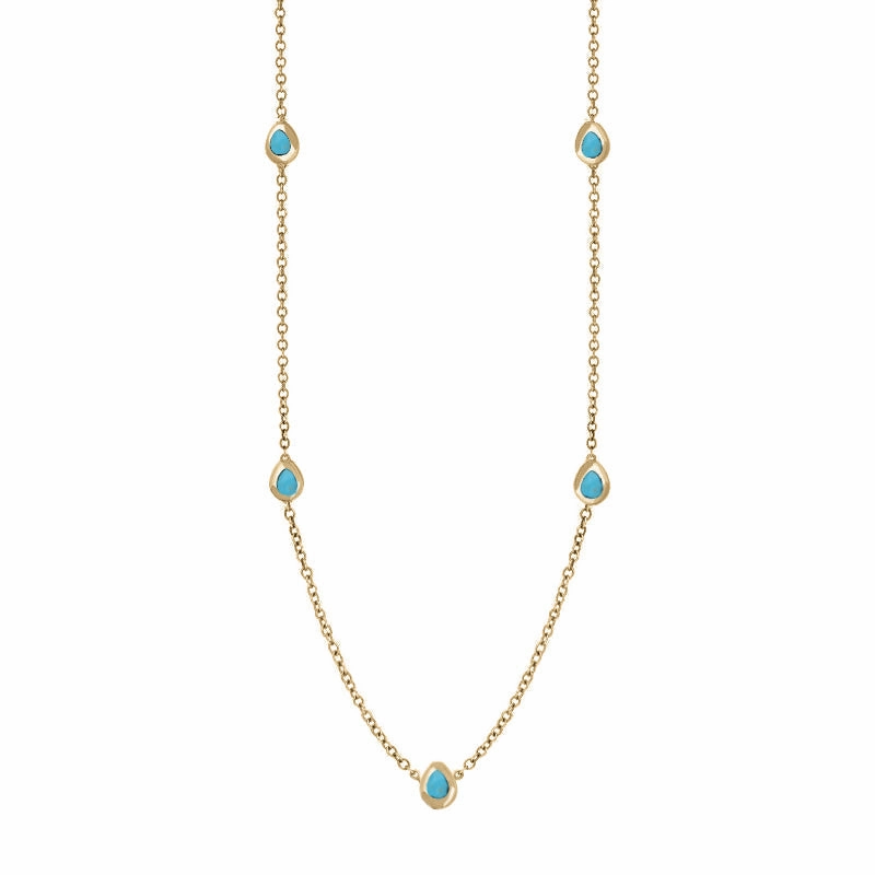 18ct Yellow Gold Turquoise Cross Link Disc Chain Necklace