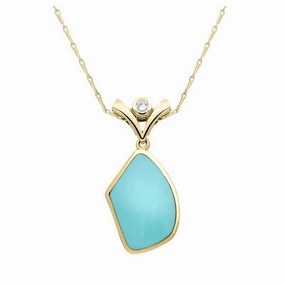 18ct Yellow Gold Turquoise Diamond Abstract V Top Bale Necklace D
