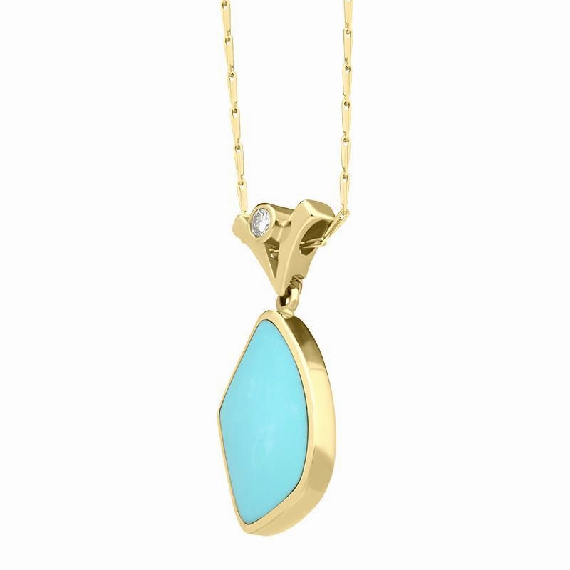 18ct Yellow Gold Turquoise Diamond Abstract V Top Bale Necklace D
